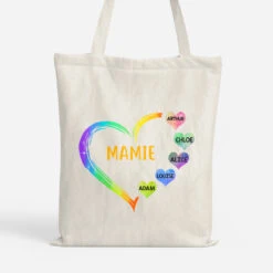 Mamie Avec Coeurs Colorés - Tote Bag Personnalisé Mamie