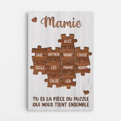 Toile Maman Mamie Tu Es La Pièce Qui Nous Tient Ensemble Personnalisée