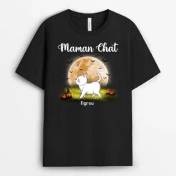 T-shirt Maman Chat Halloween Lune Personnalisé