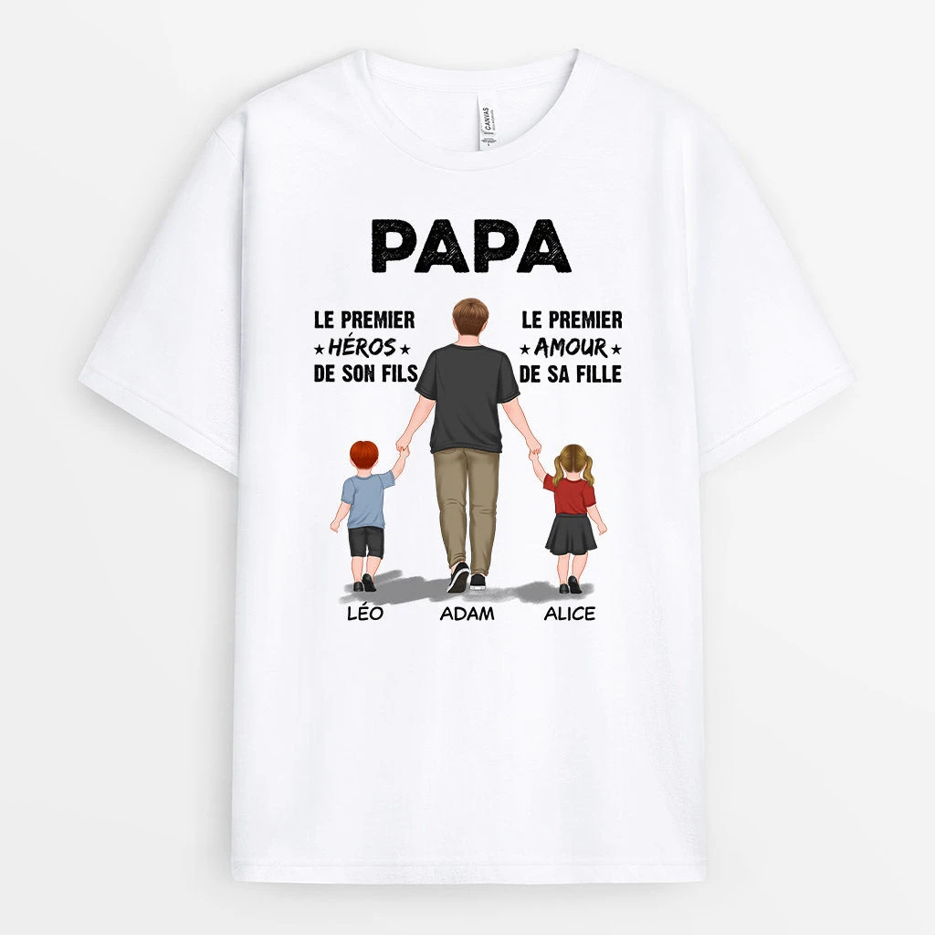 T-shirt Papa Papi Héros Et Amour Personnalisé 3 T-shirt Papa Papi Héros Et Amour Personnalisé