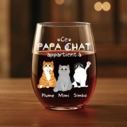 Verre À Vin Sans Pied Personnalisé - Ce Papa Chat Appartient À