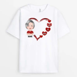 T-shirt Le Cœur De Maman Mamie Portrait Personnalisé -Cadeau Plus 0963AFR1 Cadeau Personnalise T shirt Coeur Maman Mamie