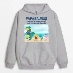 Sweat à Capuche Papasaurus Papisaurus La Plage Personnalisé -Cadeau Plus 1139HFR2 Cadeau Personnalise Sweat a Capuche Plage Saurus Papa Papy