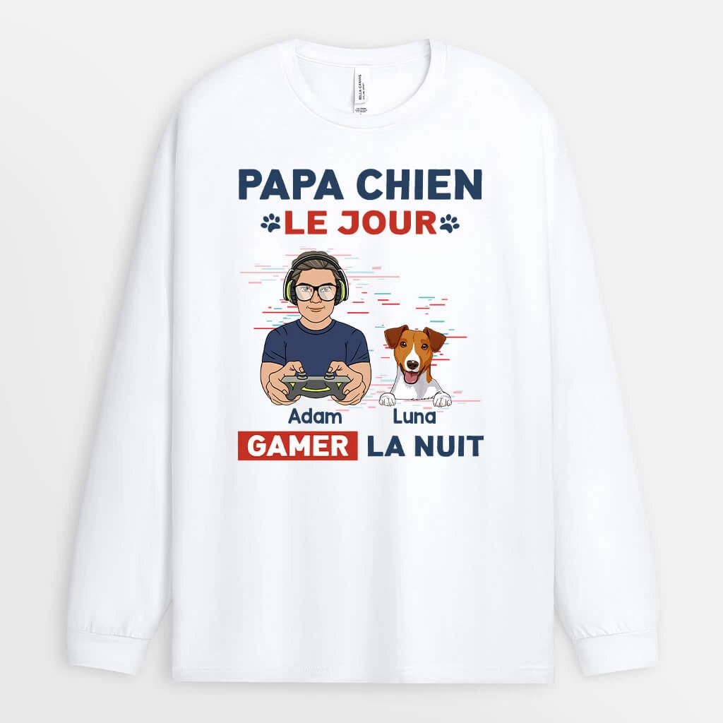 Manches Longues Papa Chien Le Jour Gamer La Nuit Personnalisé 3 Manches Longues Papa Chien Le Jour Gamer La Nuit Personnalisé