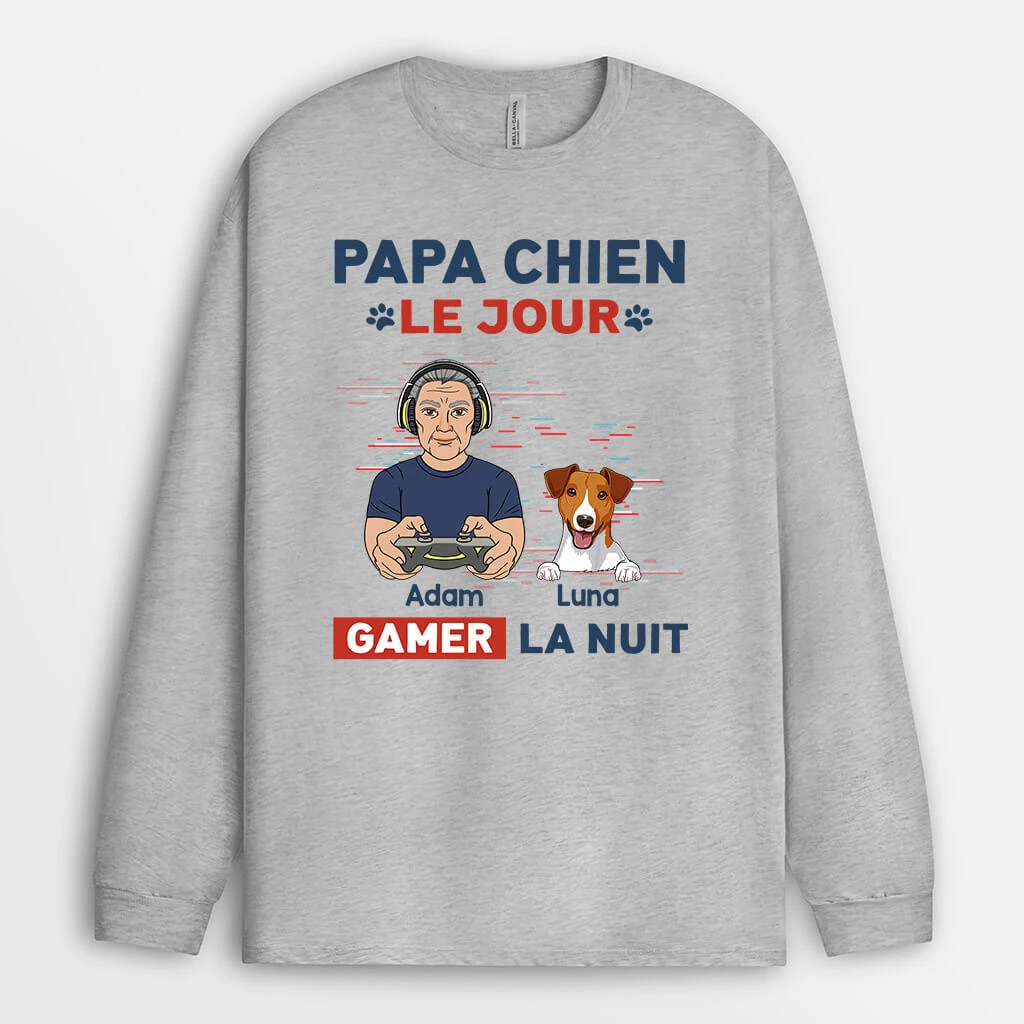 Manches Longues Papa Chien Le Jour Gamer La Nuit Personnalisé 4 Manches Longues Papa Chien Le Jour Gamer La Nuit Personnalisé – Image 2