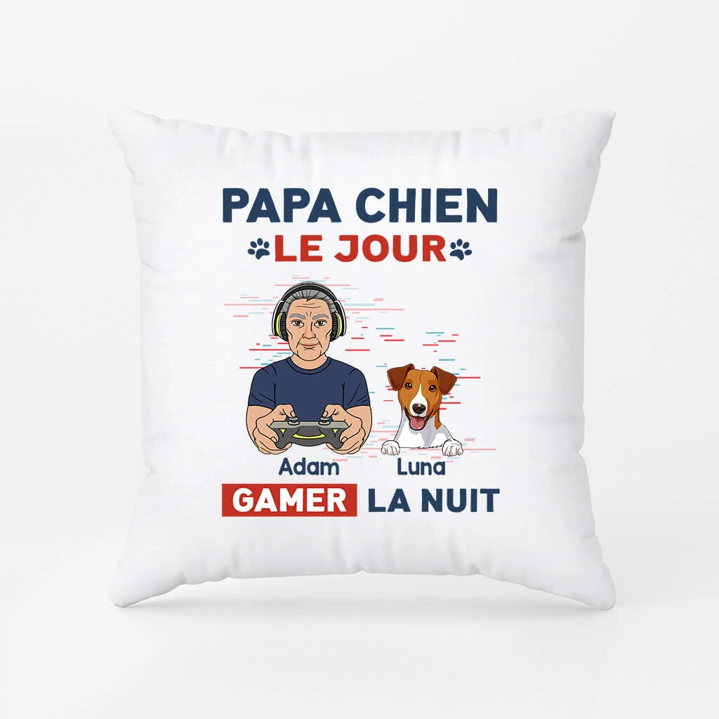 Coussin Papa Chien Le Jour Gamer La Nuit Personnalisé - Coussin Décoratif Chien 4 Coussin Papa Chien Le Jour Gamer La Nuit Personnalisé - Coussin Décoratif Chien – Image 2