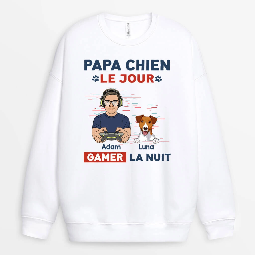 Sweatshirt Papa Chien Le Jour Gamer La Nuit Personnalisé 3 Sweatshirt Papa Chien Le Jour Gamer La Nuit Personnalisé