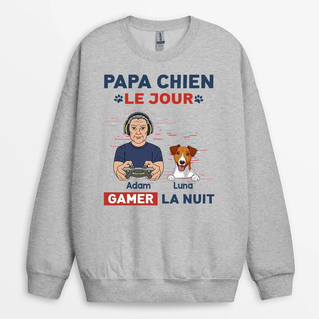Sweatshirt Papa Chien Le Jour Gamer La Nuit Personnalisé 4 Sweatshirt Papa Chien Le Jour Gamer La Nuit Personnalisé – Image 2