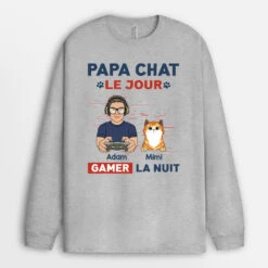 Manches Longues Papa Chat Le Jour Gamer La Nuit Personnalisé