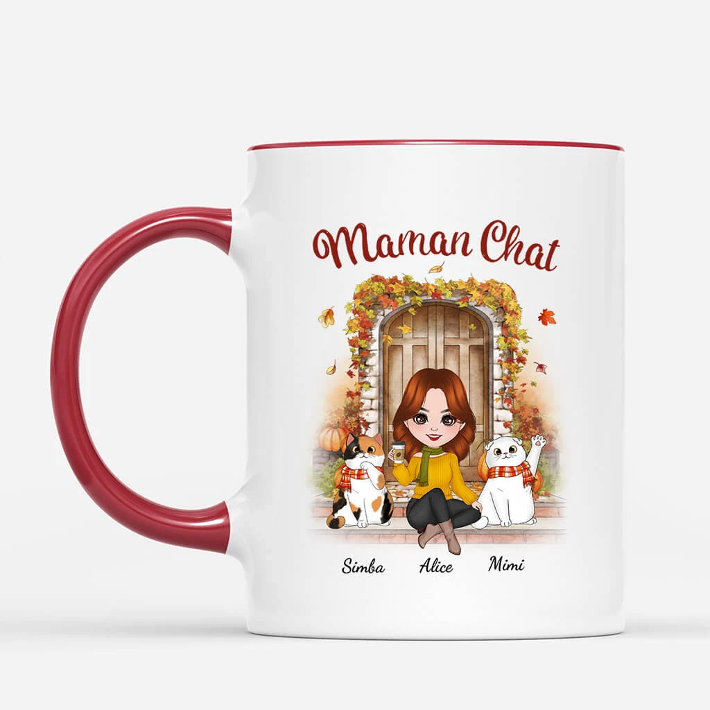 Mug Maman Chat Automne Devant La Porte Personnalisé 4 Mug Maman Chat Automne Devant La Porte Personnalisé – Image 2