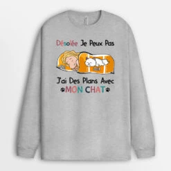 Manches Longues J'ai Des Plans Avec Mon Chat Personnalisées -Cadeau Plus 1287NFR2 t shirt jai des plans avec mon chat personnalise