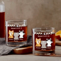 Verre À Whisky Personnalisé Avec Chat Mignon - Ce Papa Appartient À