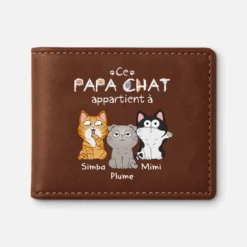Portefeuille En Cuir Personnalisé Avec Chat Mignon - Ce Papa Appartient À