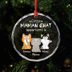 Ornement En Verre Personnalisé Avec Chat Mignon - Cette Maman Appartient À