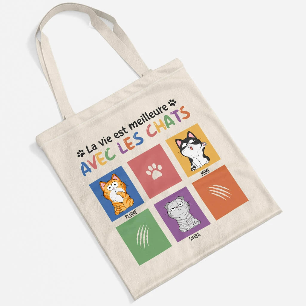 La Vie Est Meilleure Avec Les Chats - Tote Bag Animaux Chat Personnalisé 4 La Vie Est Meilleure Avec Les Chats - Tote Bag Animaux Chat Personnalisé – Image 2
