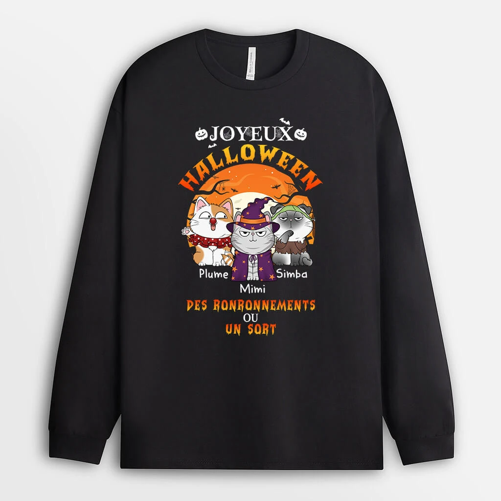 Manches Longues Joyeux Halloween Des Ronronnements Ou Un Sort Personnalisé 4 Manches Longues Joyeux Halloween Des Ronronnements Ou Un Sort Personnalisé – Image 2