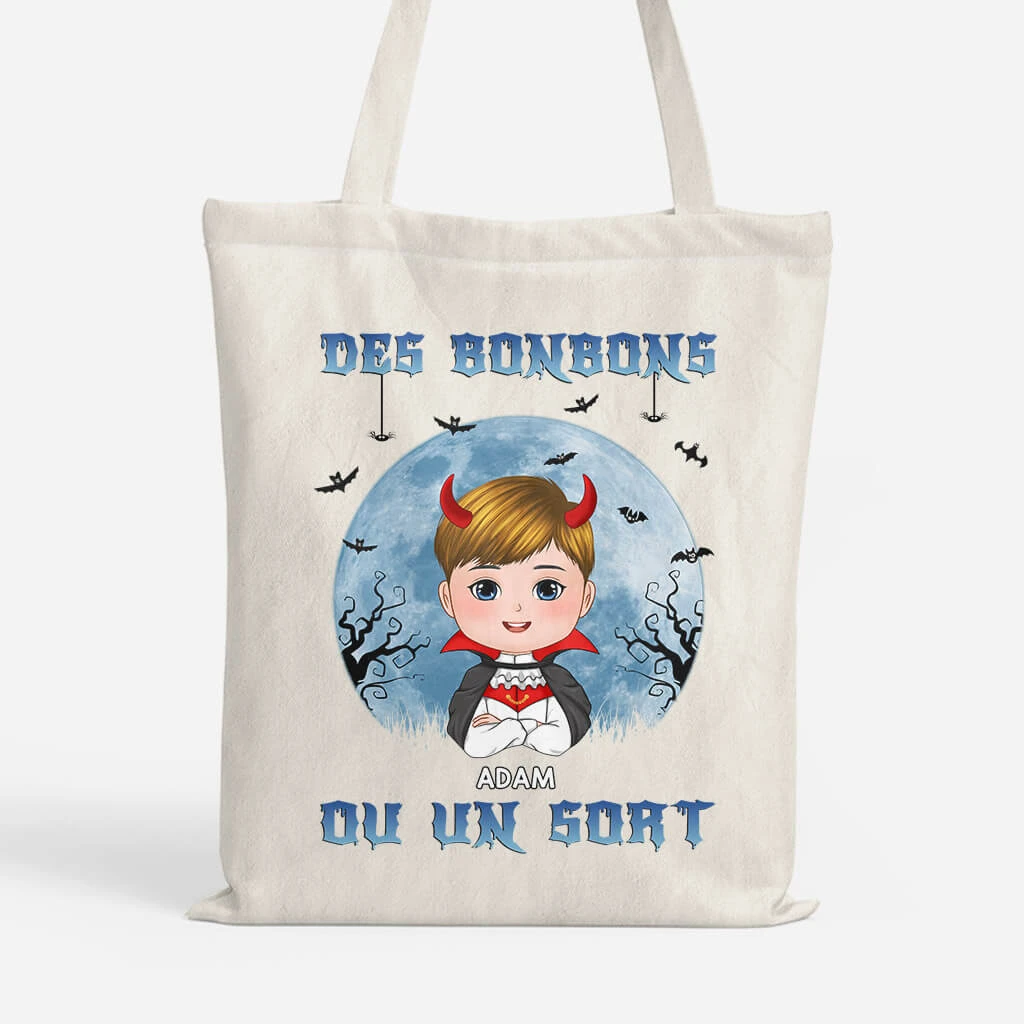 Des Bonbons Ou Un Sort - Tote Bag Enfant - Cadeau Halloween Personnalisé 3 Des Bonbons Ou Un Sort - Tote Bag Enfant - Cadeau Halloween Personnalisé