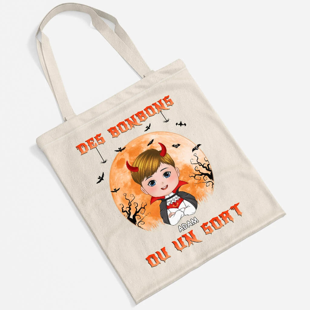 Des Bonbons Ou Un Sort - Tote Bag Enfant - Cadeau Halloween Personnalisé 4 Des Bonbons Ou Un Sort - Tote Bag Enfant - Cadeau Halloween Personnalisé – Image 2