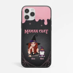 Coque De Téléphone IPhone 12 Maman Chat Sorcière Halloween Personnalisée