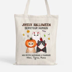 Joyeux Halloween Serviteur Humain - Tote Bag Halloween Personnalisé Avec Chats