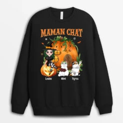 Sweatshirt Maman Chat Déguisement Pour Halloween Personnalisé