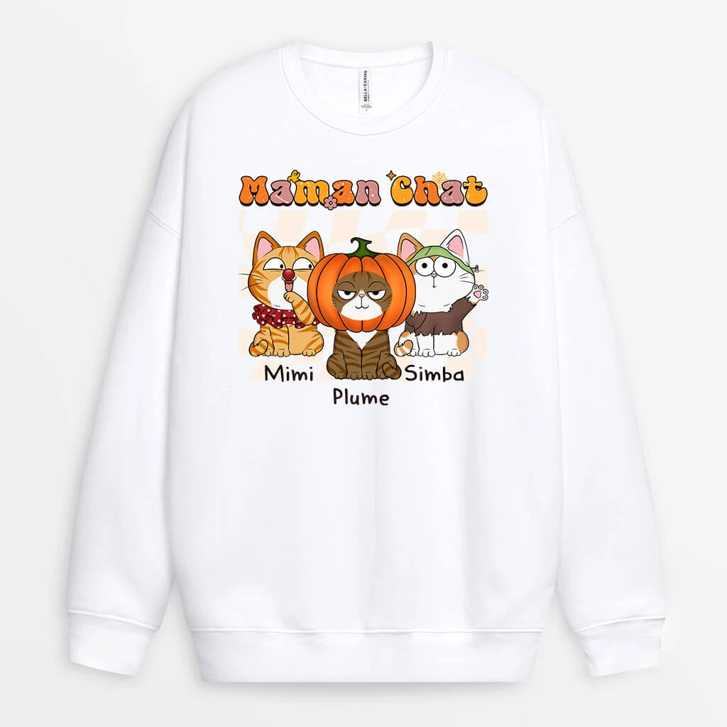 Sweatshirt La Maman Chat Style Retro Halloween Personnalisé 4 Sweatshirt La Maman Chat Style Retro Halloween Personnalisé – Image 2