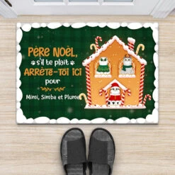Paillasson Chat Personnalisé - Chat En Pere Noel -Cadeau Plus 1373DFR2 paillasson pere noel sil te plait arrete toi ici pour personnalise