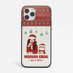 Coque De Téléphone IPhone 13 Maman Chat Motif Noël Personnalisée