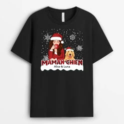 T-shirt Maman Chien Motif Rouge Noël Personnalisé