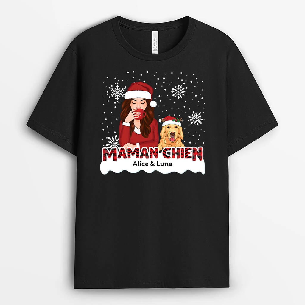 T-shirt Maman Chien Motif Rouge Noël Personnalisé 3 T-shirt Maman Chien Motif Rouge Noël Personnalisé