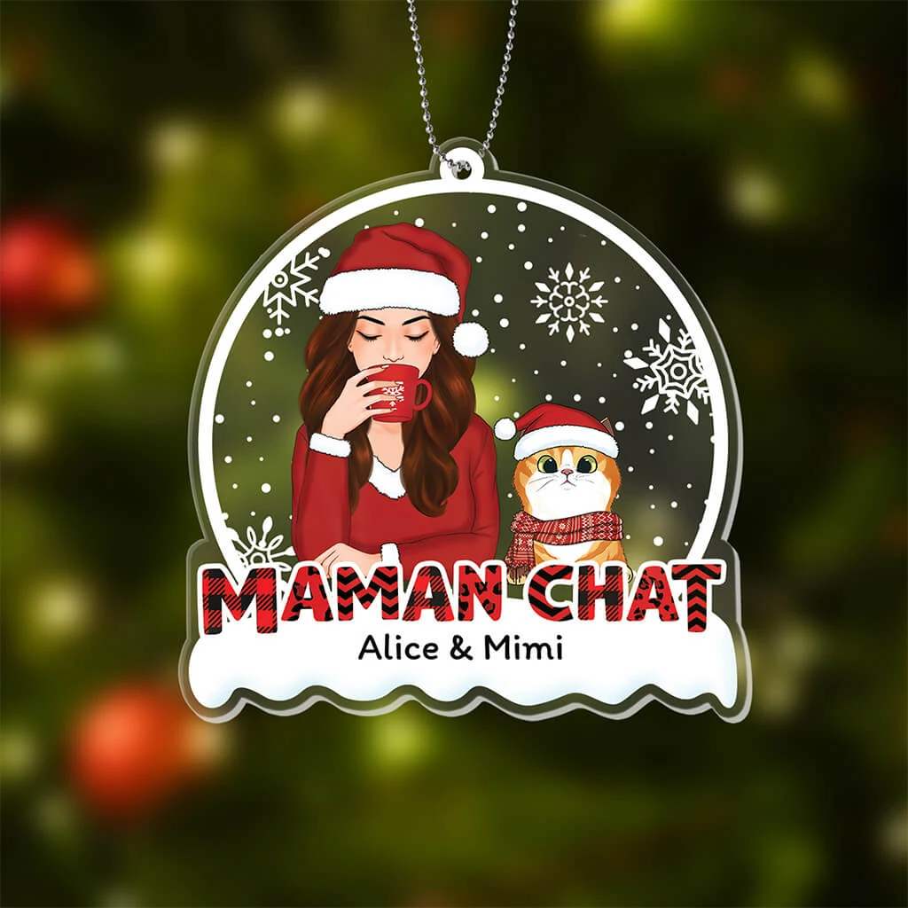 Ornement Maman Chat Motif Noël Rouge Personnalisé 4 Ornement Maman Chat Motif Noël Rouge Personnalisé – Image 2