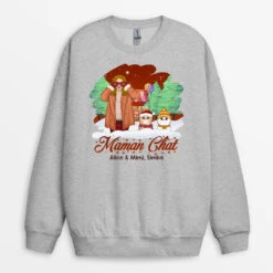 Sweatshirt Maman De Chat Noël Personnalisé -Cadeau Plus 1411WFR2 sweatshirt maman de chat noel personnalise