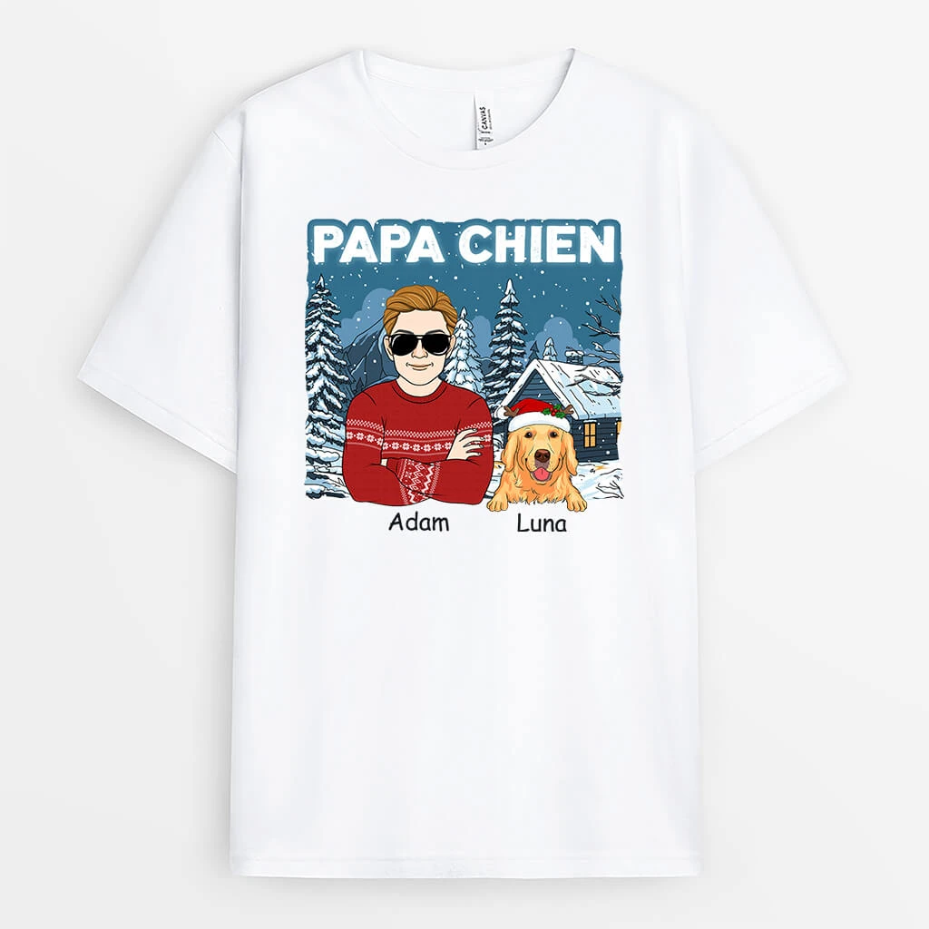 T-shirt Papa De Chien Version Noël Personnalisé 3 T-shirt Papa De Chien Version Noël Personnalisé