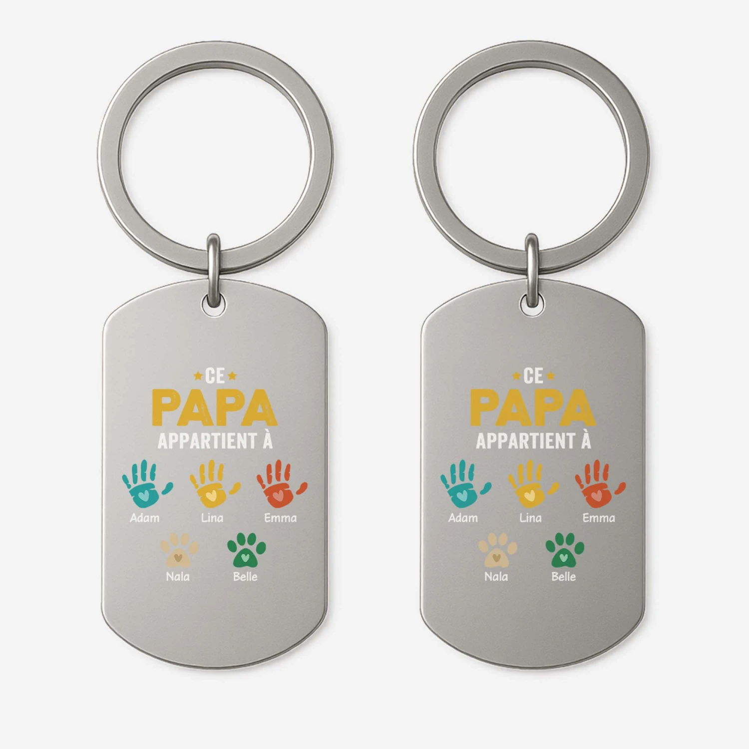 Porte-Clé Aluminium Personnalisé - Ce Papa Appartient À - Empreintes Colorées 3 Porte-Clé Aluminium Personnalisé - Ce Papa Appartient À - Empreintes Colorées