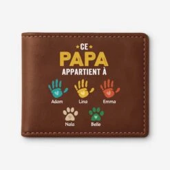 Portefeuille Cuir Personnalisé - Ce Papa Appartient À - Empreintes De Mains