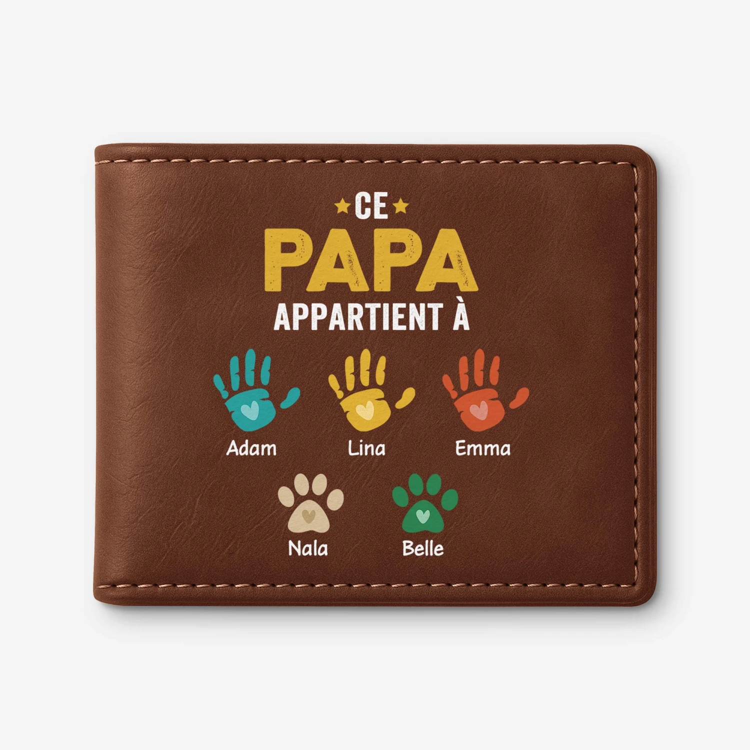 Portefeuille Cuir Personnalisé - Ce Papa Appartient À - Empreintes De Mains 3 Portefeuille Cuir Personnalisé - Ce Papa Appartient À - Empreintes De Mains
