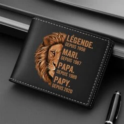 Portefeuille Cuir Personnalisé Homme - Légende Mari Papy Lion -Cadeau Plus 1632JFR2 portefeuille cuir personnalise homme legende mari papy lion 1632jkk8b