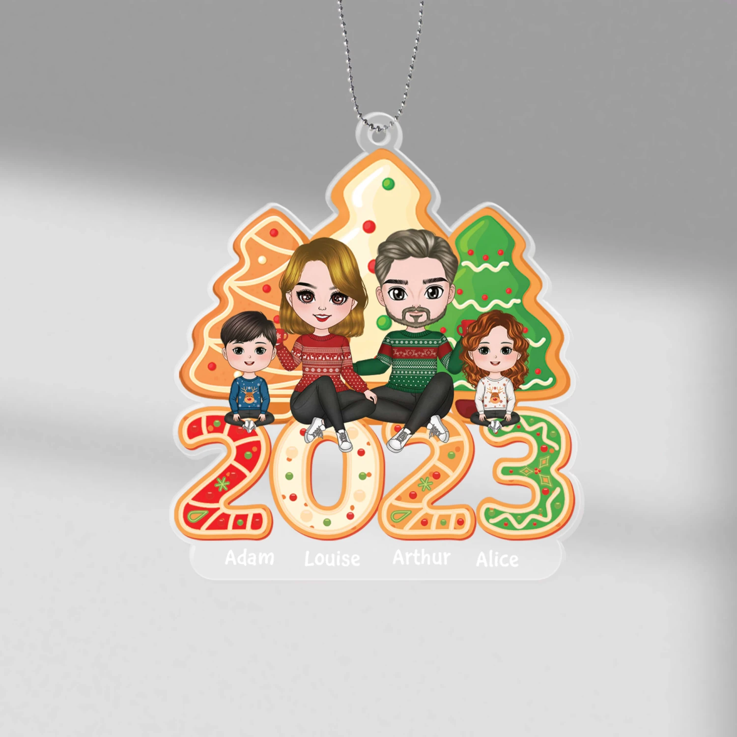 Ornement La Famille Assise Sous Le Sapin En Gâteau Personnalisé 3 Ornement La Famille Assise Sous Le Sapin En Gâteau Personnalisé