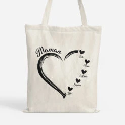 Maman Avec Coeurs Noirs - Tote Bag Personnalisé Pour Maman