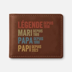 Portefeuille En Cuir Personnalisé - Légende Mari Papa Papy Depuis