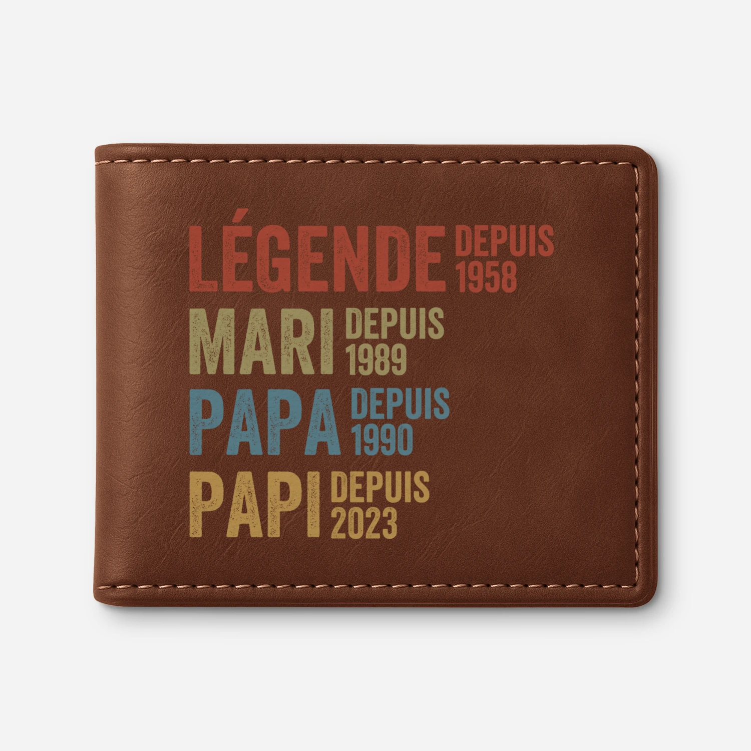 Portefeuille En Cuir Personnalisé - Légende Mari Papa Papy Depuis 3 Portefeuille En Cuir Personnalisé - Légende Mari Papa Papy Depuis