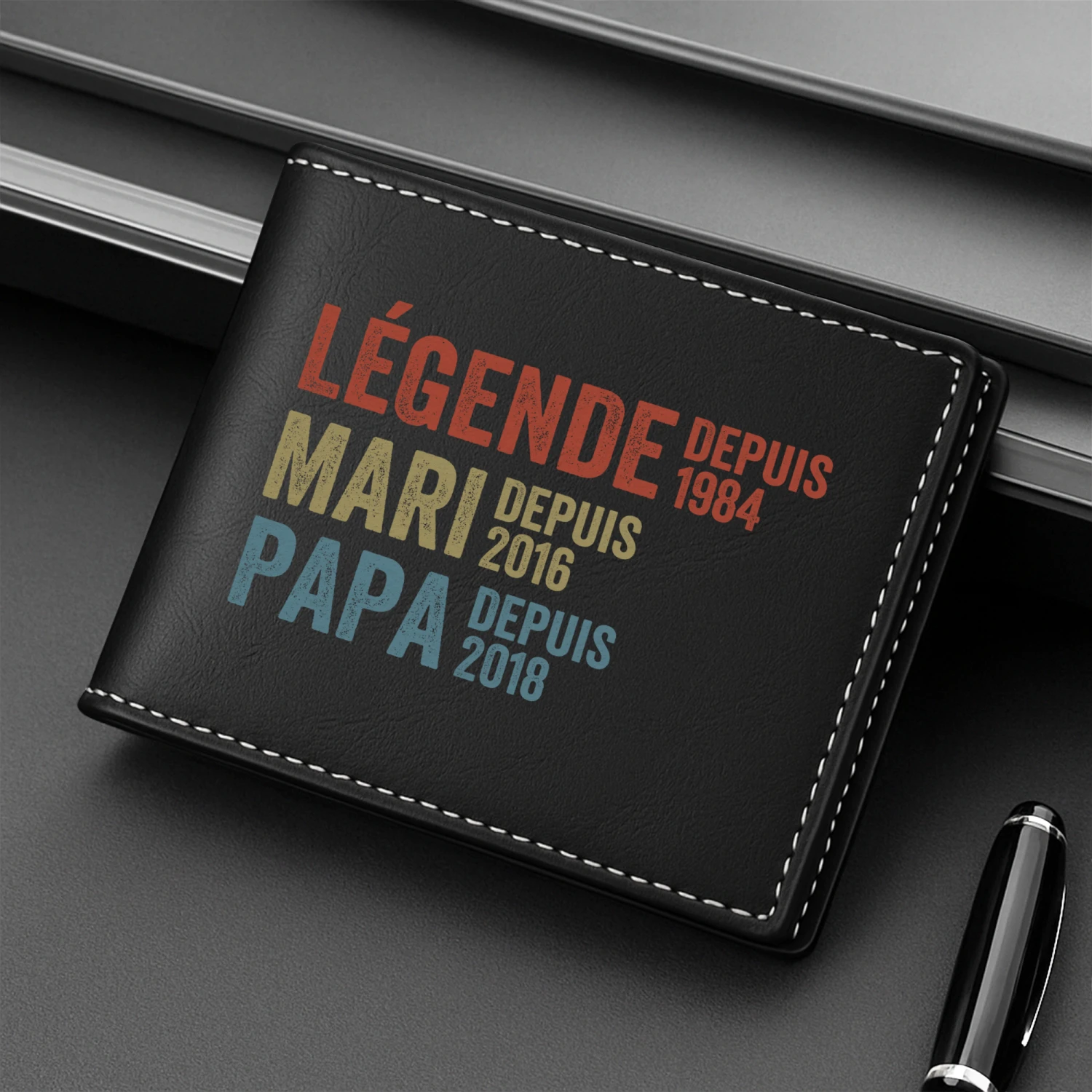 Portefeuille En Cuir Personnalisé - Légende Mari Papa Papy Depuis 4 Portefeuille En Cuir Personnalisé - Légende Mari Papa Papy Depuis – Image 2