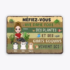 Plaque Métal Personnalisée – Dame Folle De Plantes Et Chats Coquins