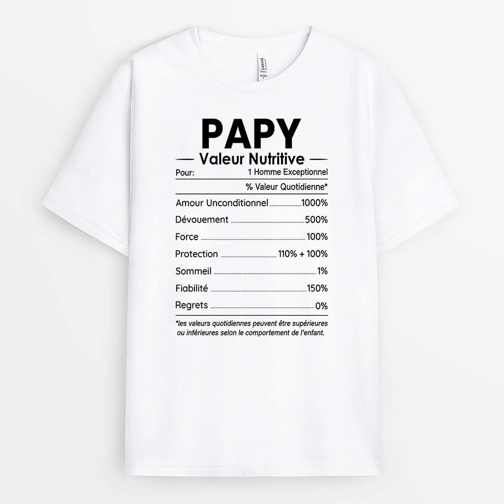 T-shirt Informations Nutritionnelles Pour Papy/ Papa Personnalisé 3 T-shirt Informations Nutritionnelles Pour Papy/ Papa Personnalisé