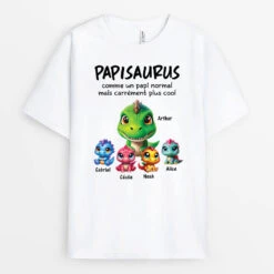 T-shirt Papasaurus 3D Version Blanc Personnalisé