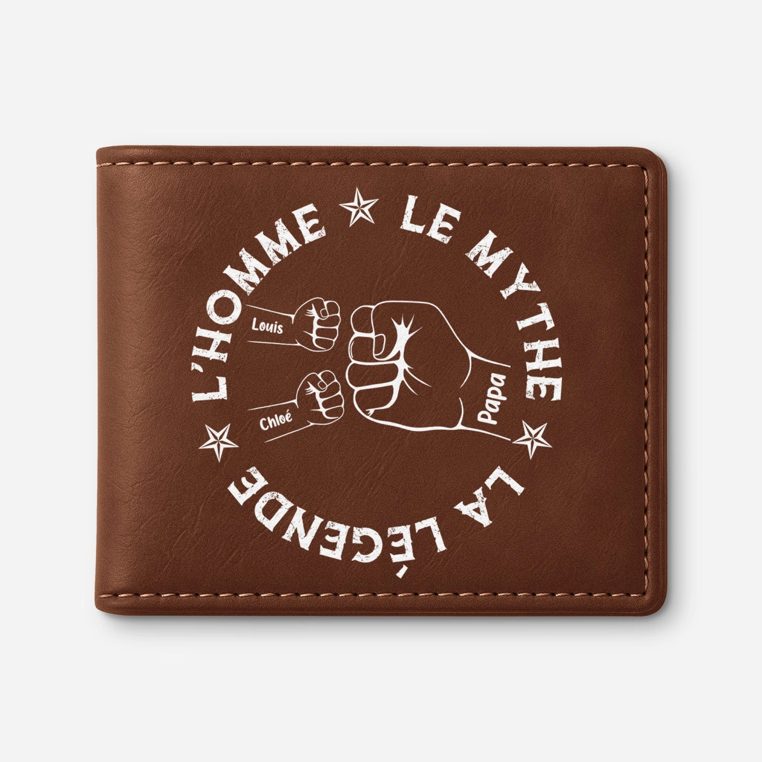 Portefeuille Cuir Personnalisé Papa - L'Homme, Le Mythe, La Légende - Poings Simples 3 Portefeuille Cuir Personnalisé Papa - L'Homme, Le Mythe, La Légende - Poings Simples