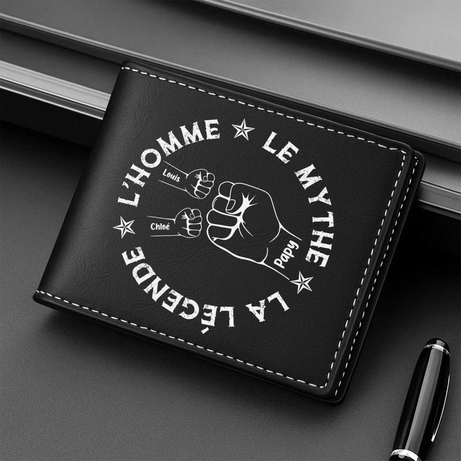 Portefeuille Cuir Personnalisé Papa - L'Homme, Le Mythe, La Légende - Poings Simples 4 Portefeuille Cuir Personnalisé Papa - L'Homme, Le Mythe, La Légende - Poings Simples – Image 2