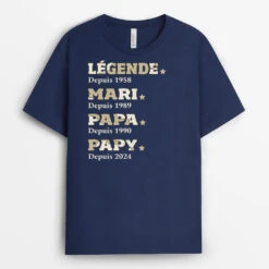 T-shirt Légende Mari Papa Papy Depuis Version Carte Personnalisé
