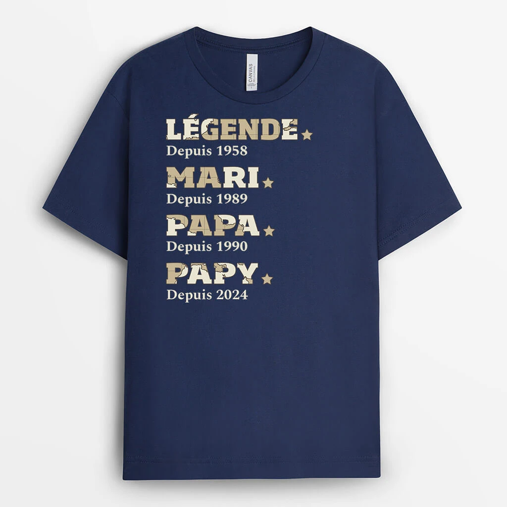 T-shirt Légende Mari Papa Papy Depuis Version Carte Personnalisé 3 T-shirt Légende Mari Papa Papy Depuis Version Carte Personnalisé