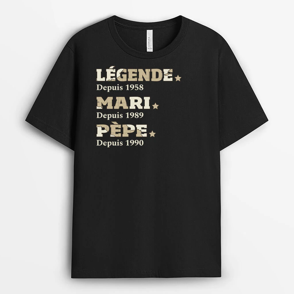 T-shirt Légende Mari Papa Papy Depuis Version Carte Personnalisé 4 T-shirt Légende Mari Papa Papy Depuis Version Carte Personnalisé – Image 2